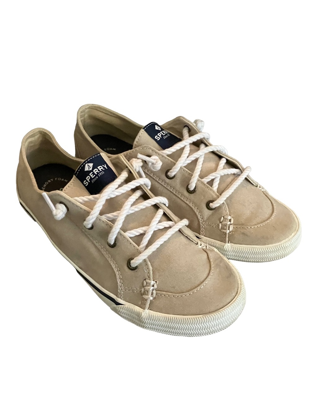 BEAUTIFUL CONDITION!SPERRY SAND LOUNGE LTT SNEAKERS WITH WHITE ROPE LACES SIZE 7